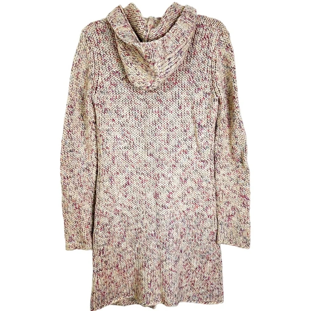 Kenji Multicolored Horn Buckle Hooded Heavyweight Midi Cardigan Sweater Womens M - Picture 2 of 9